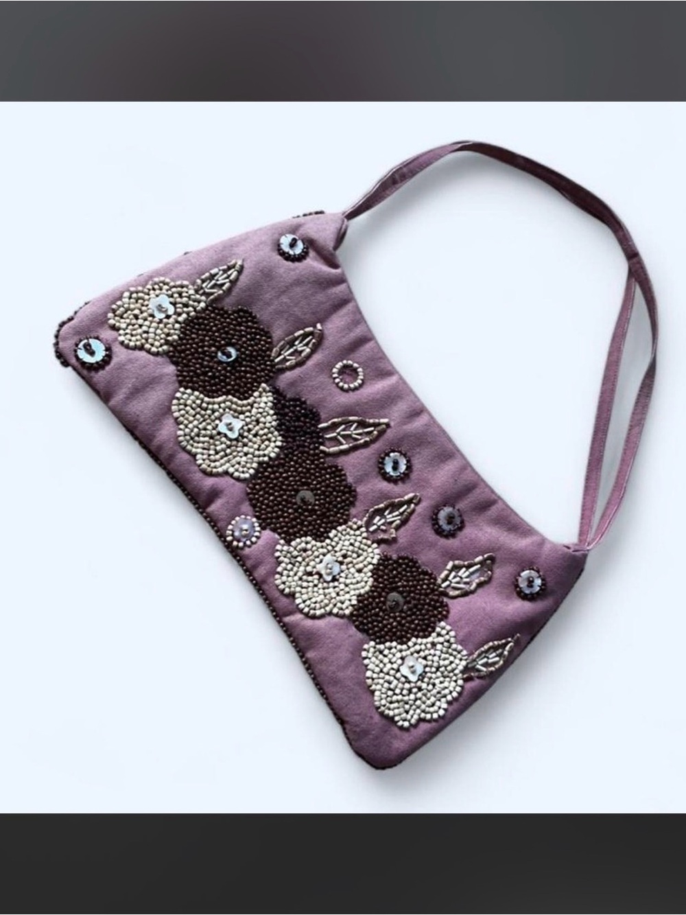 Accessorize Vintage Y2K Beaded Floral Mother of Pearl Canvas Shoulder Bag Mauve